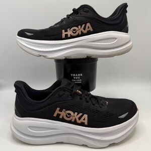 🚫 SOLD - NO AVAILABLE HOKA Bondi 9 Running Shoes Women 8.5B Black/White/Rose